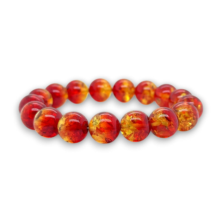 Red Yellow Gradient Amber Beaded Stretch Bracelet