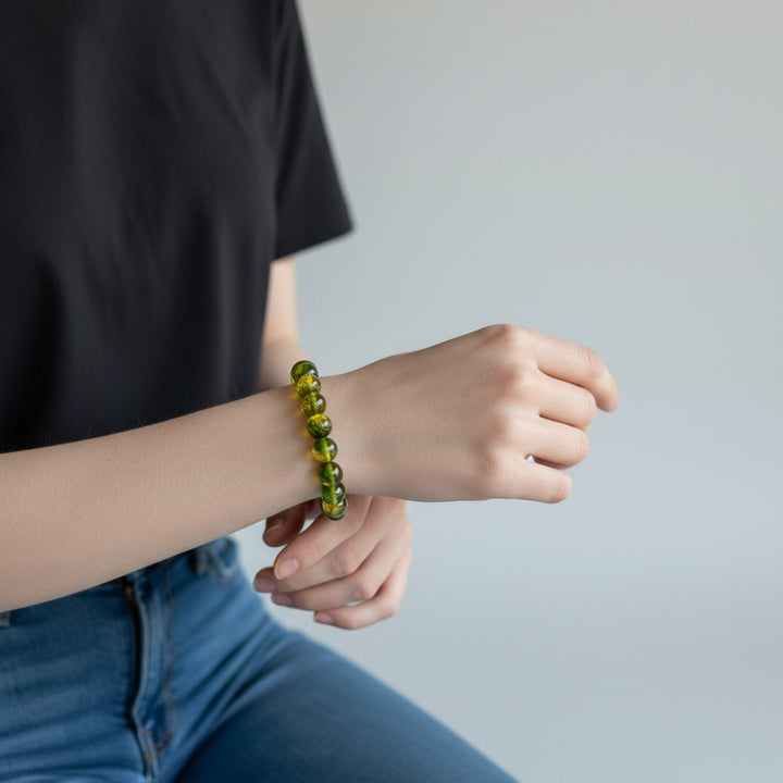 Green Gradient Baltic Amber Beaded Bracelet