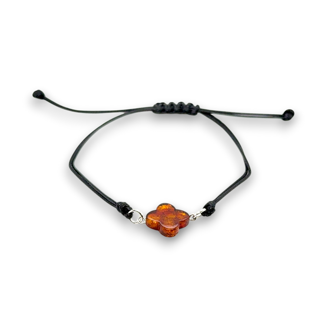 Black Adjustable Baltic Amber Clover Bracelet