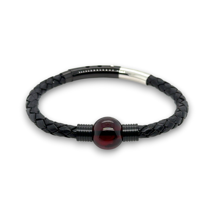 Black Leather &amp; Baltic Amber Bracelet