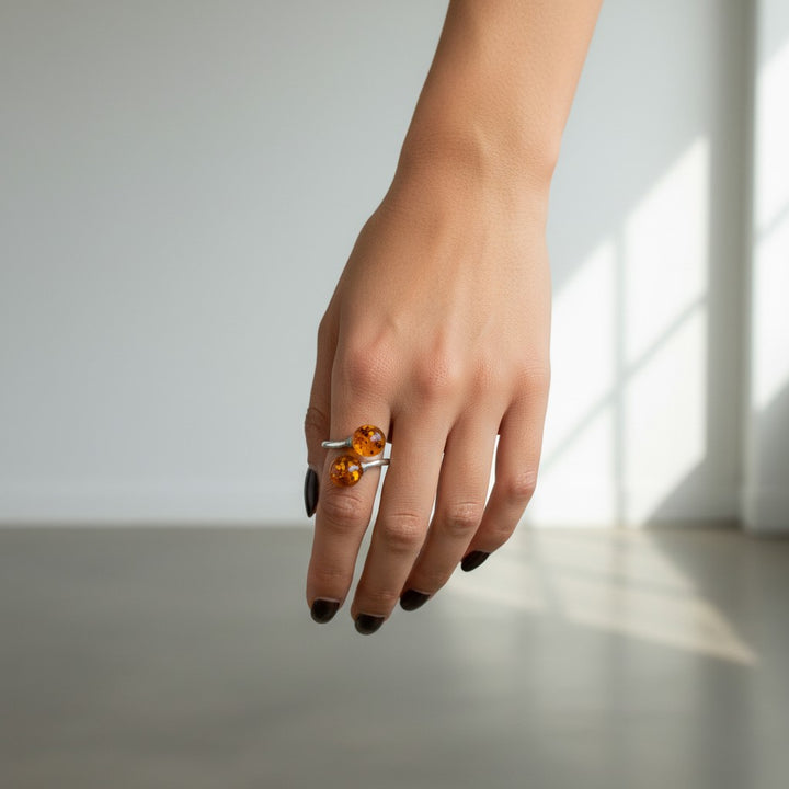 Sterling Silver Double Baltic Amber Ring