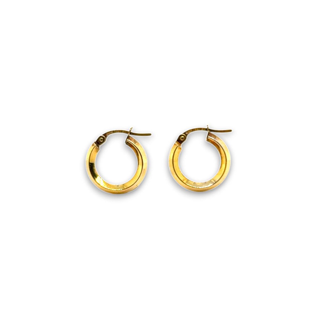 9ct Yellow Gold 14mm Round Knife Edge Hinged Hoop Earrings