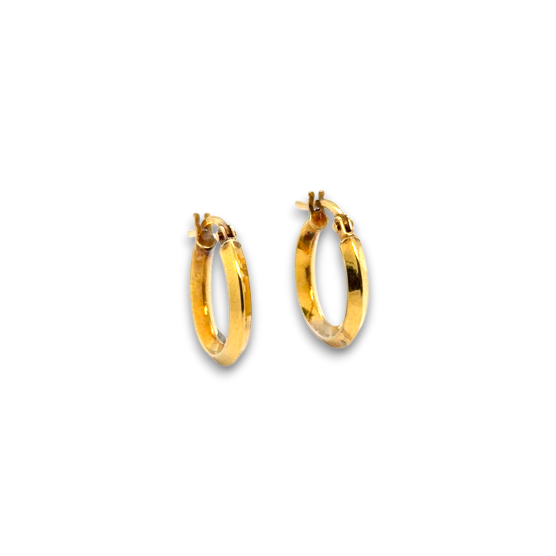 9ct Yellow Gold 14mm Round Knife Edge Hinged Hoop Earrings