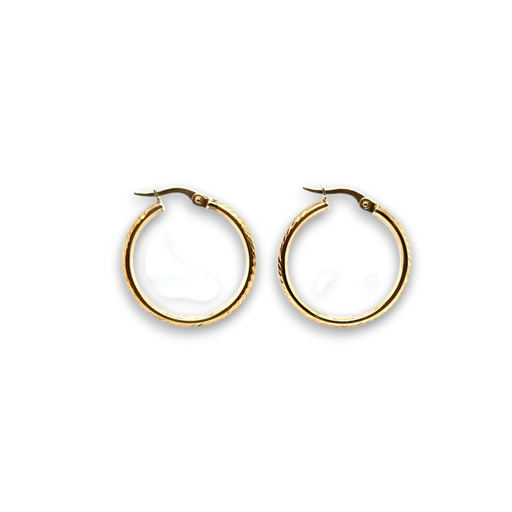 9ct Yellow Gold Patterned Round Hoop Earrings