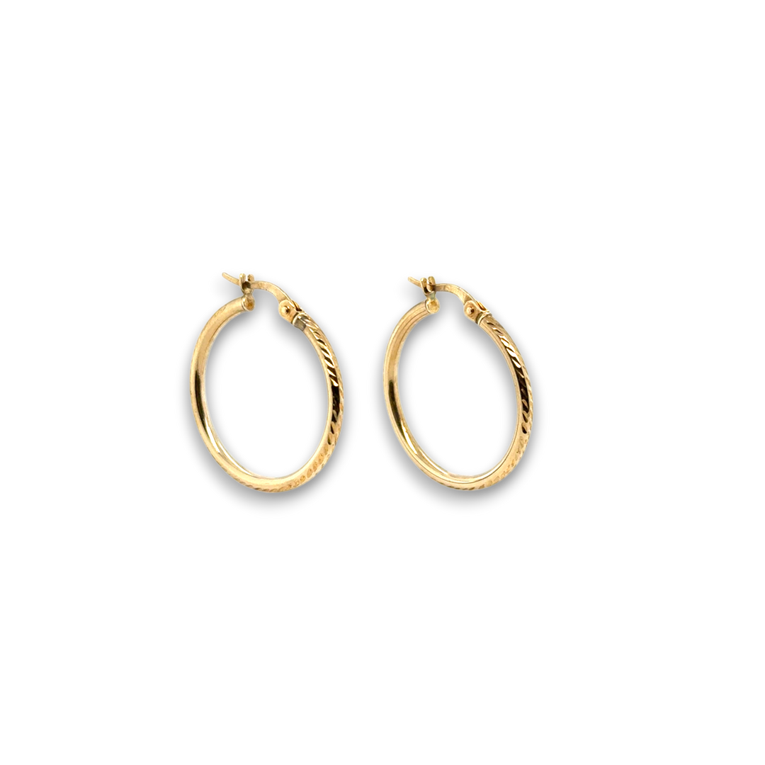 9ct Yellow Gold Patterned Round Hoop Earrings