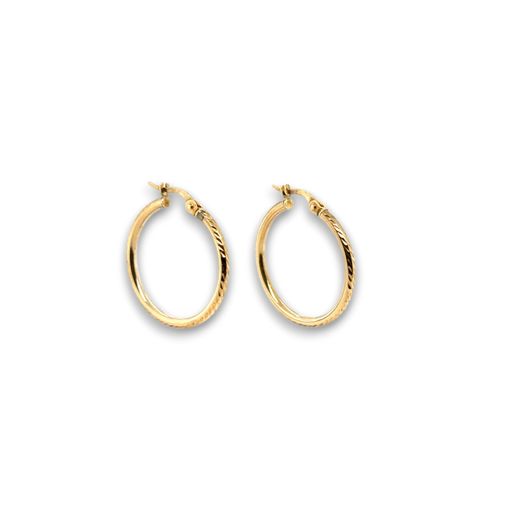 9ct Yellow Gold Patterned Round Hoop Earrings