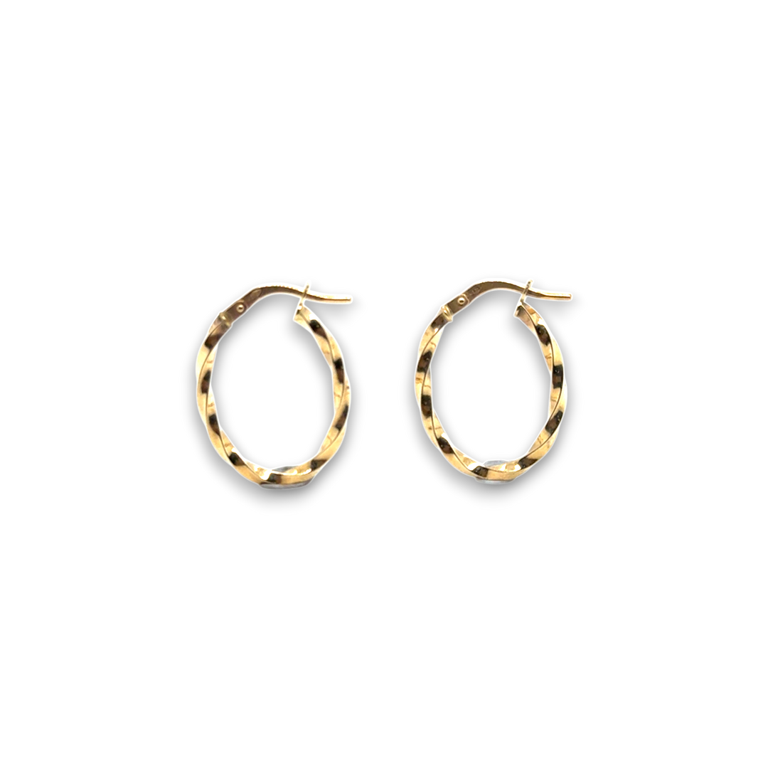 9ct Yellow Gold Twisted Oval Hoop Earrings