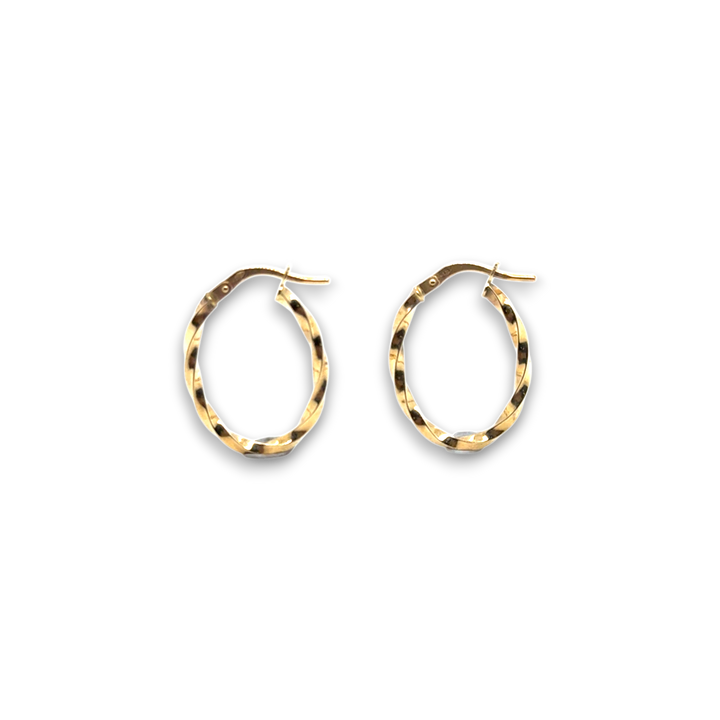 9ct Yellow Gold Twisted Oval Hoop Earrings