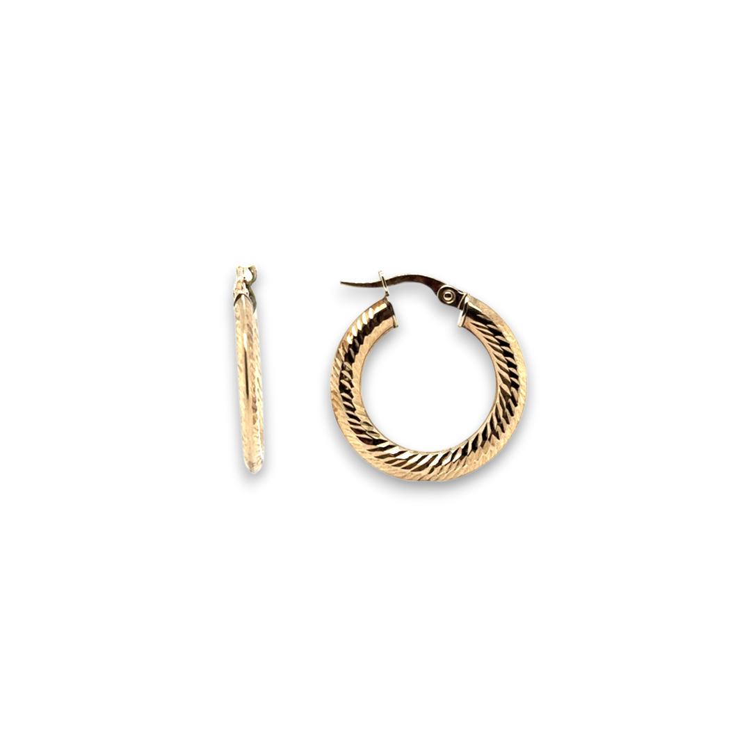 9ct Yellow Gold Patterned Hoop Earrings LJ8079