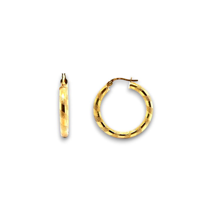 9ct Yellow Gold Patterned Hoop Earrings LJ8061