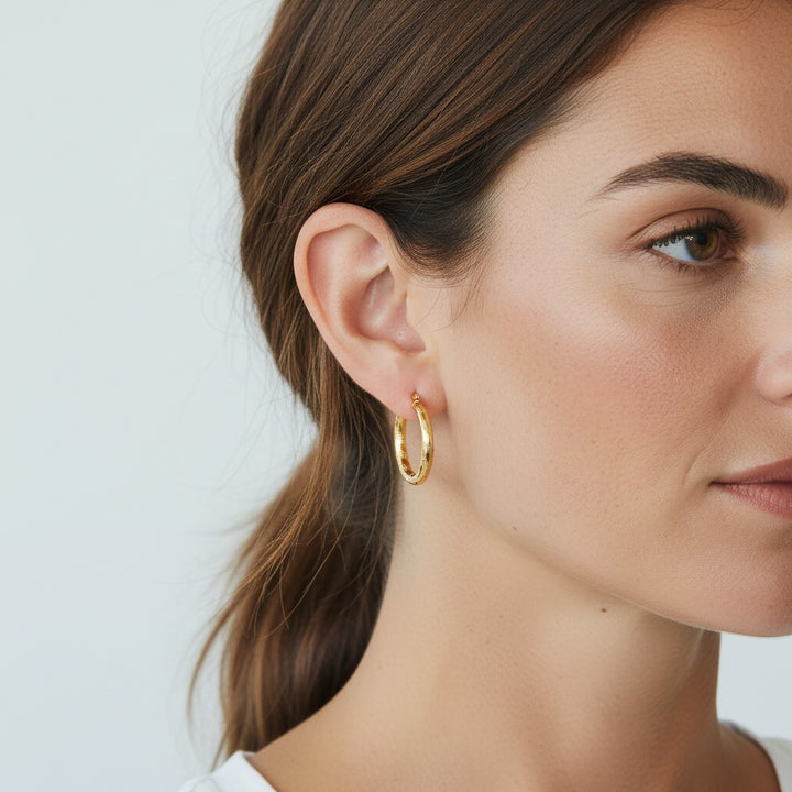 9ct Yellow Gold Patterned Hoop Earrings LJ8061
