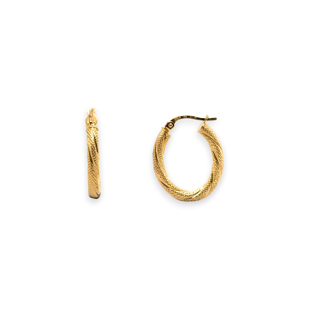 9ct Yellow Gold Twisted Matte Oval Hoop Earrings