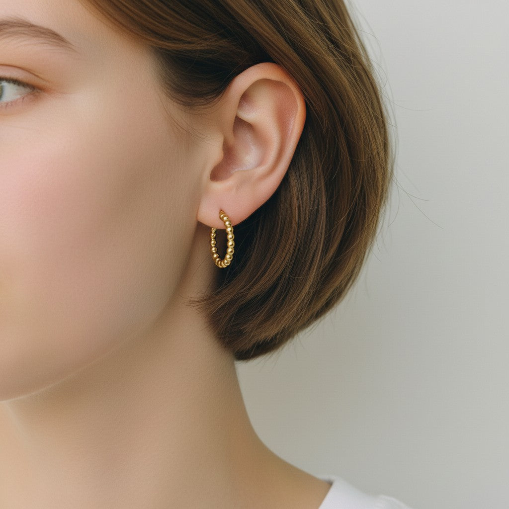 9ct Yellow Gold Ball Hoop Earrings