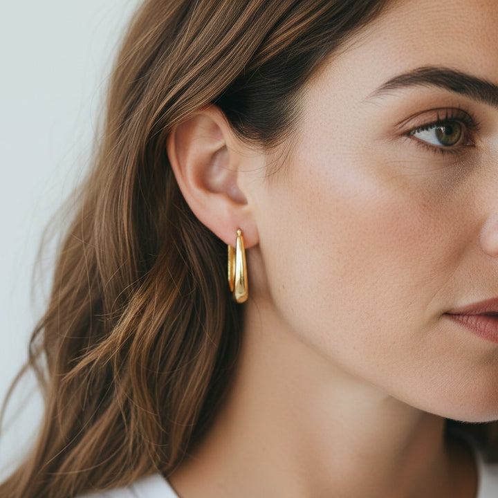 9ct Yellow Long Polished Oval Hoop Earrings