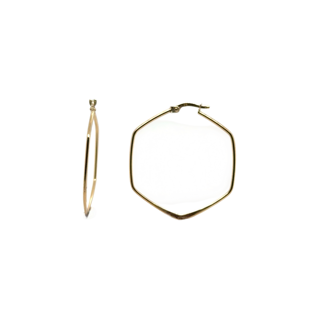 9ct Yellow Gold Hexagon Hoop Earrings