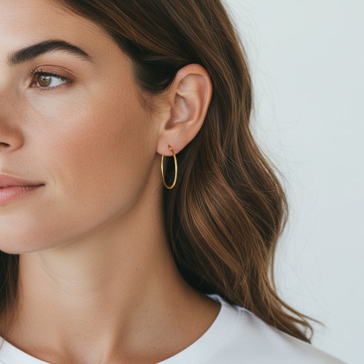 9ct Yellow Gold Patterned Hoop Earrings