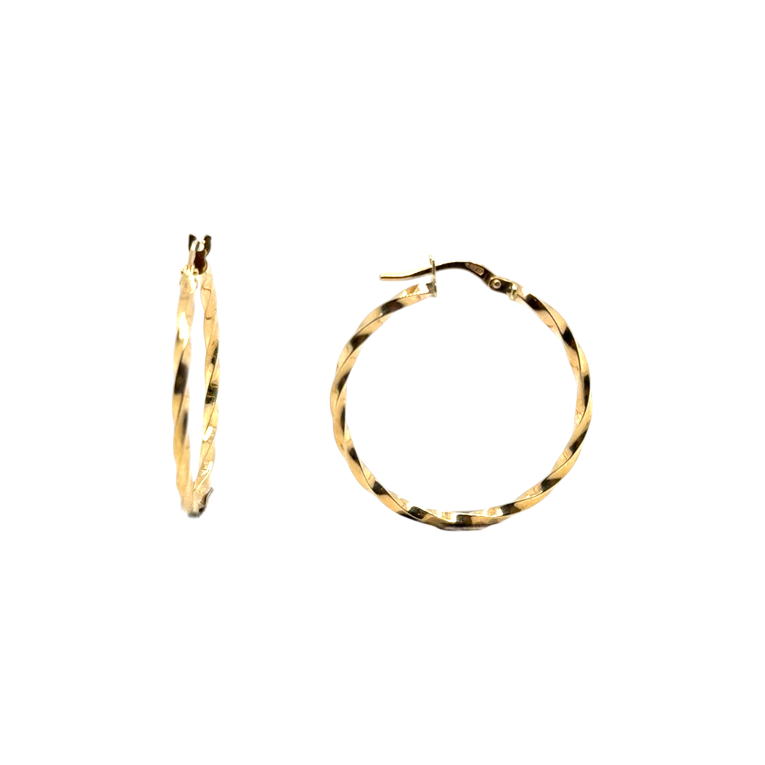 9ct Yellow Gold Twisted Hoop Earrings 28mm