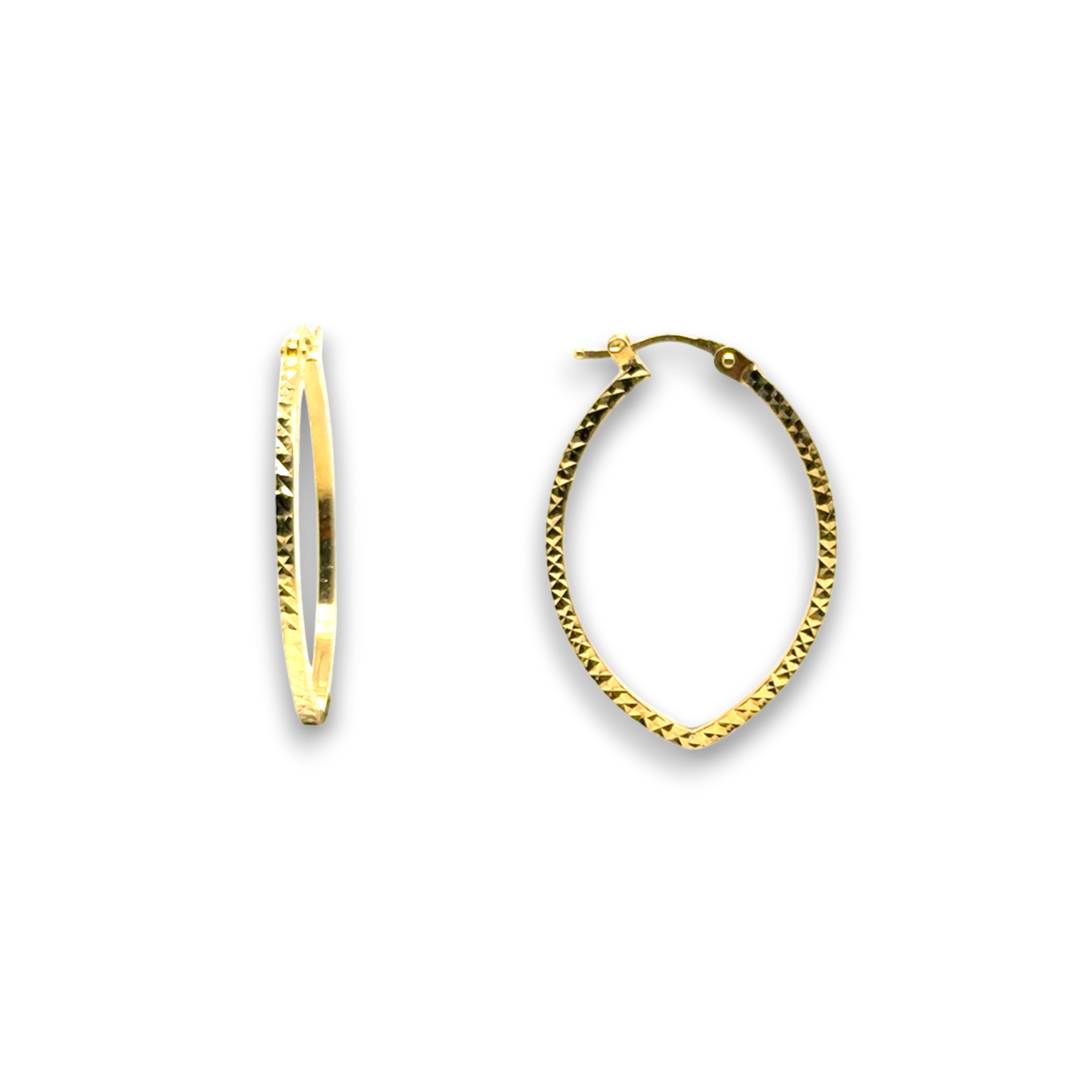 9ct Yellow Gold Oval Patterned Hoop Earrings