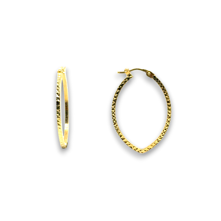 9ct Yellow Gold Oval Patterned Hoop Earrings