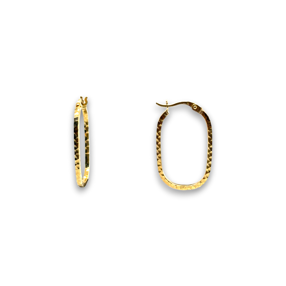 9ct Yellow Gold Oval Patterned Hoop Earrings