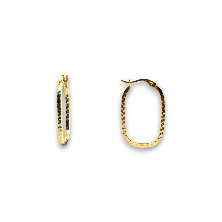 9ct Yellow Gold Oval Patterned Hoop Earrings