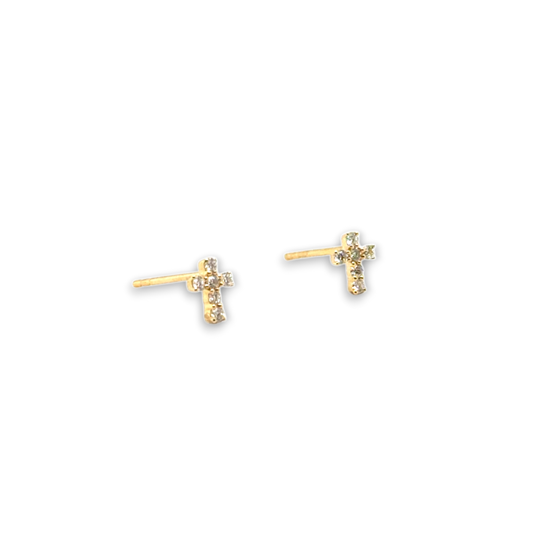 18ct Yellow Gold Claw Set Diamond Cross Earrings