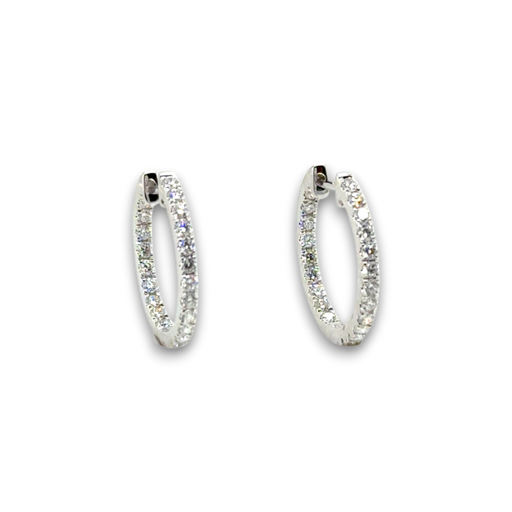 18ct White Gold Diamond Round Hoop Earrings