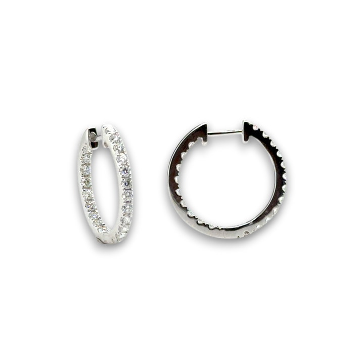 18ct White Gold Diamond Round Hoop Earrings