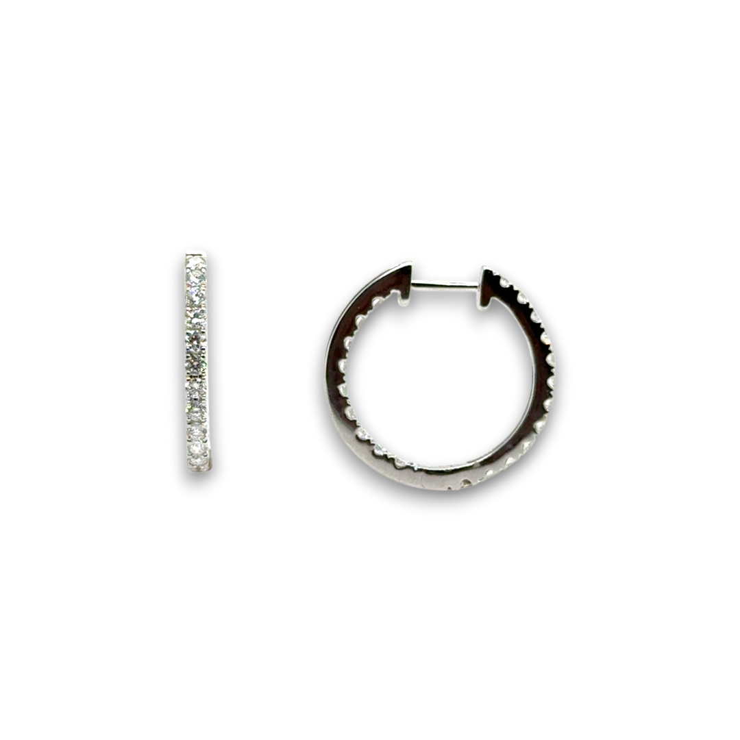 18ct White Gold Diamond Round Hoop Earrings