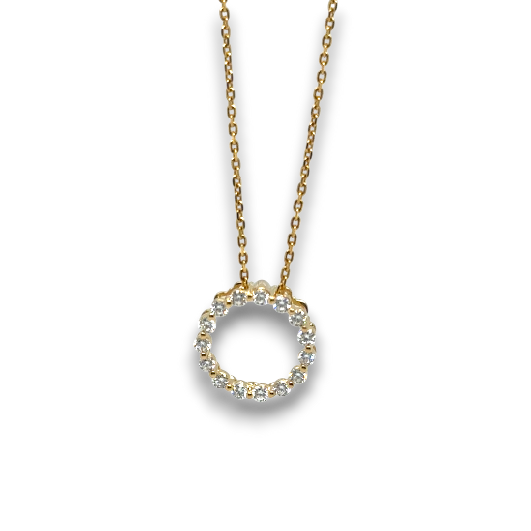 18k Yellow Gold Diamond Circle Pendant Necklace