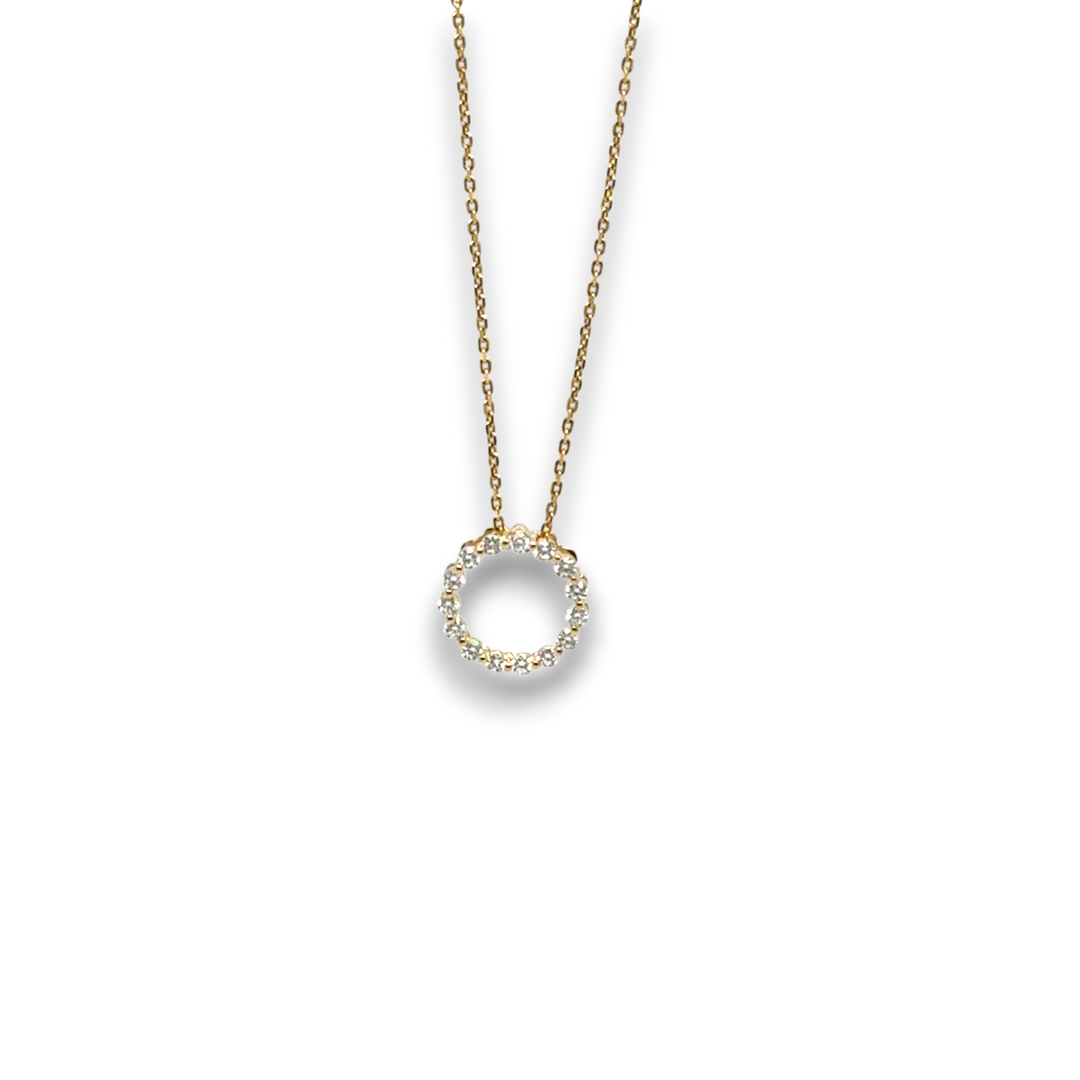 18k Yellow Gold Diamond Circle Pendant Necklace