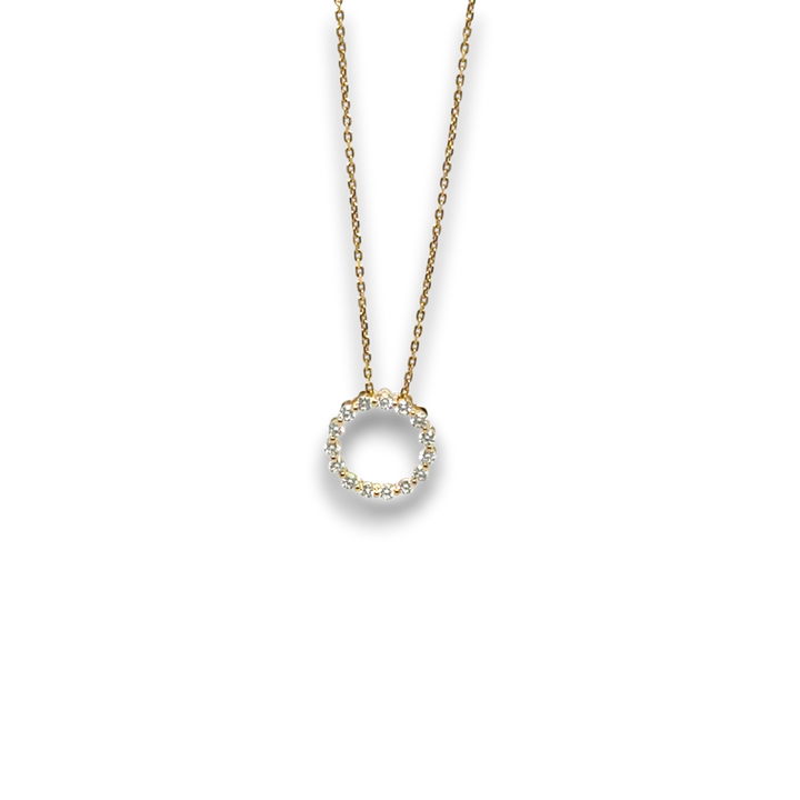 18k Yellow Gold Diamond Circle Pendant Necklace