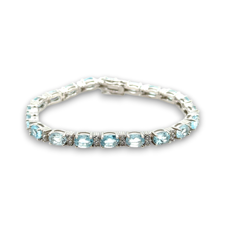 Sterling Silver Blue Topaz &amp; CZ Tennis Bracelet