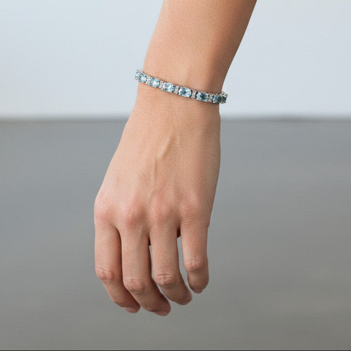 Sterling Silver Blue Topaz &amp; CZ Tennis Bracelet