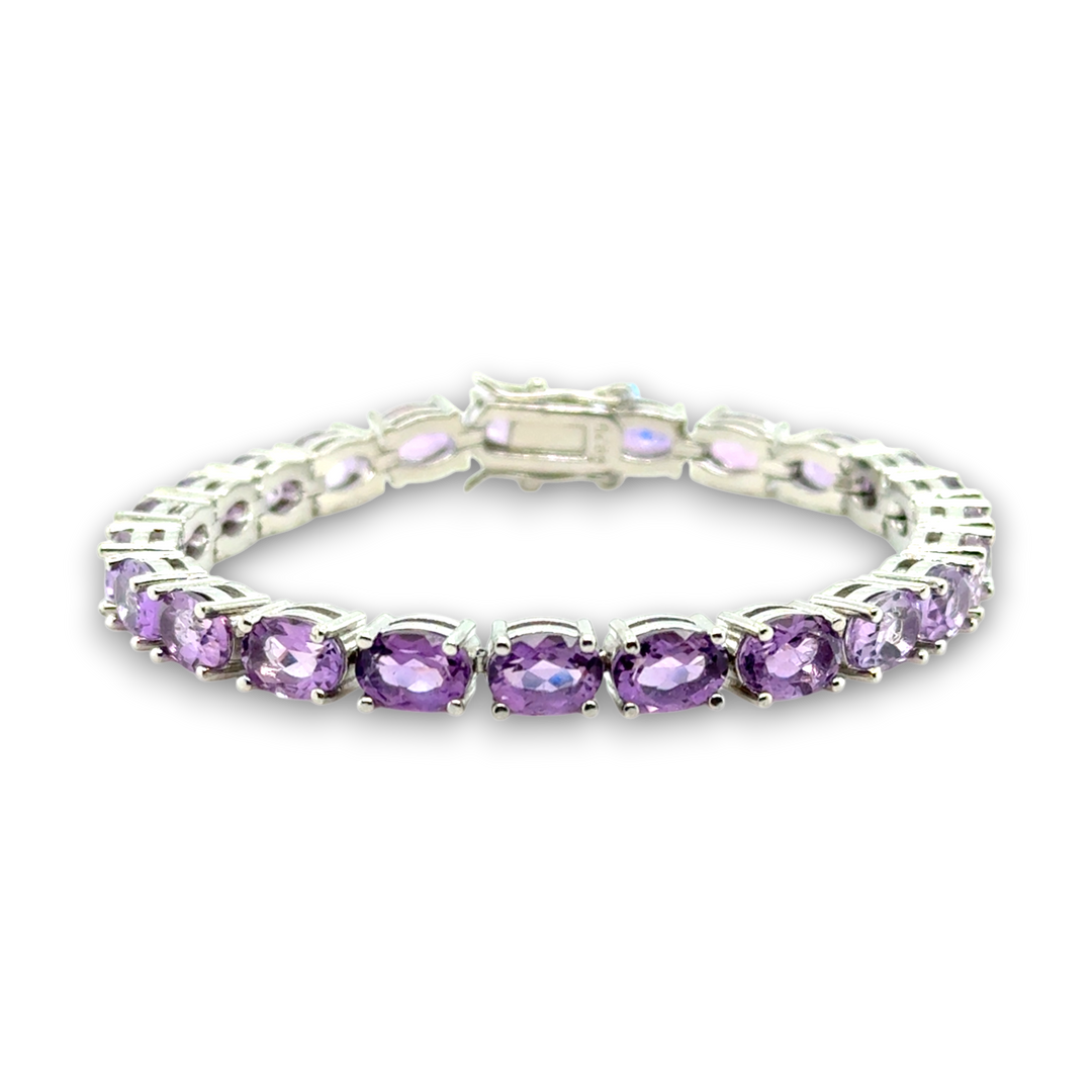 Sterling Silver Oval Amethyst Tennis Bracelet