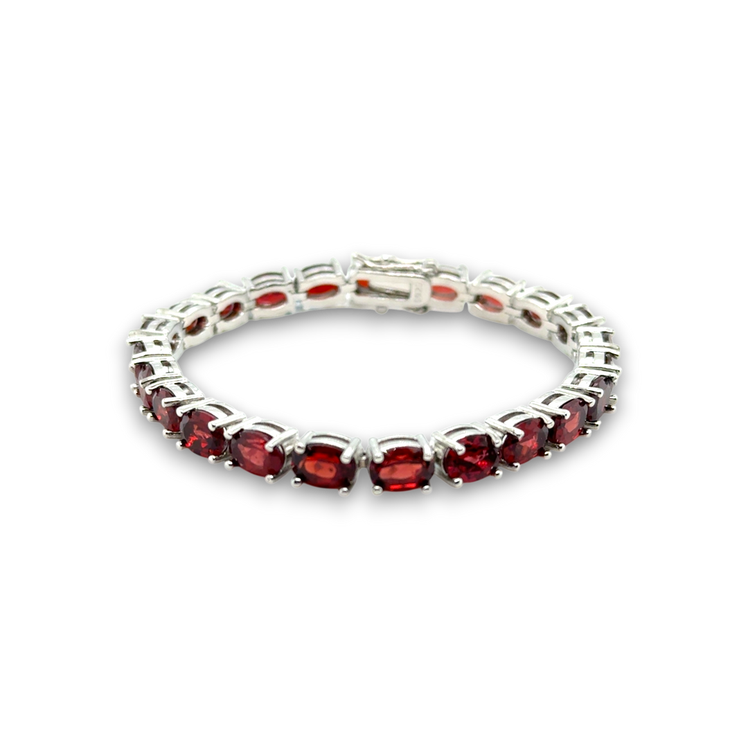 Sterling Silver Oval Garnet Tennis Bracelet