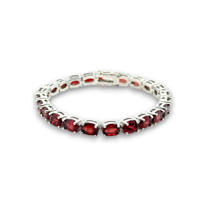 Sterling Silver Oval Garnet Tennis Bracelet