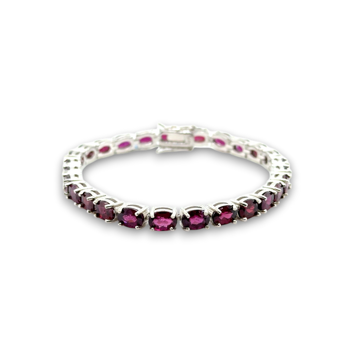 Sterling Silver Oval Rhodolite Tennis Bracelet