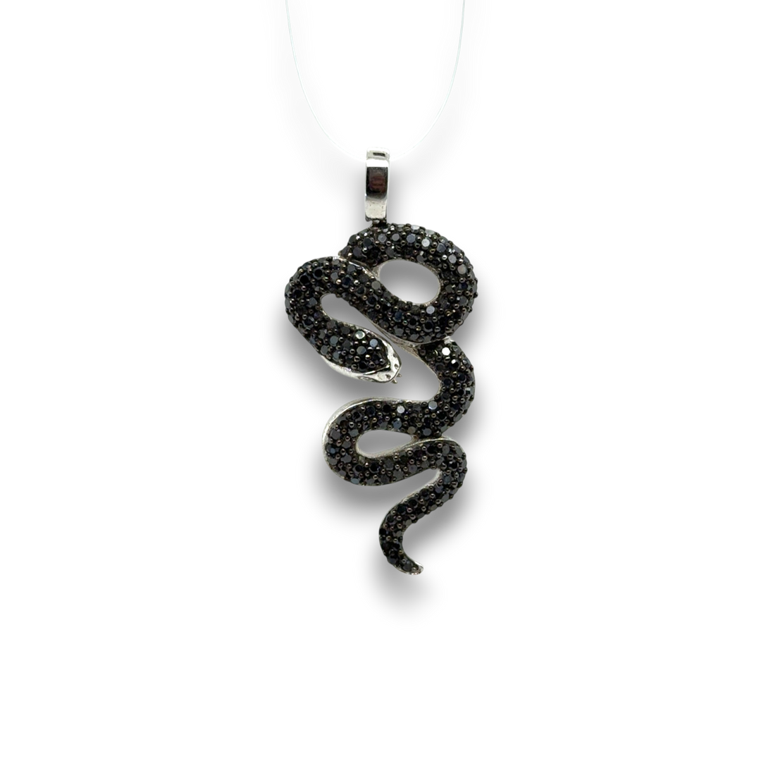Sterling Silver Black Coiled Snake CZ Pendant