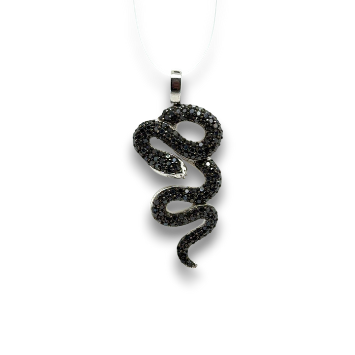 Sterling Silver Black Coiled Snake CZ Pendant