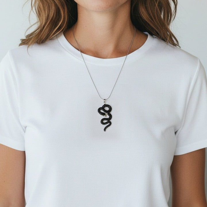 Sterling Silver Black Coiled Snake CZ Pendant