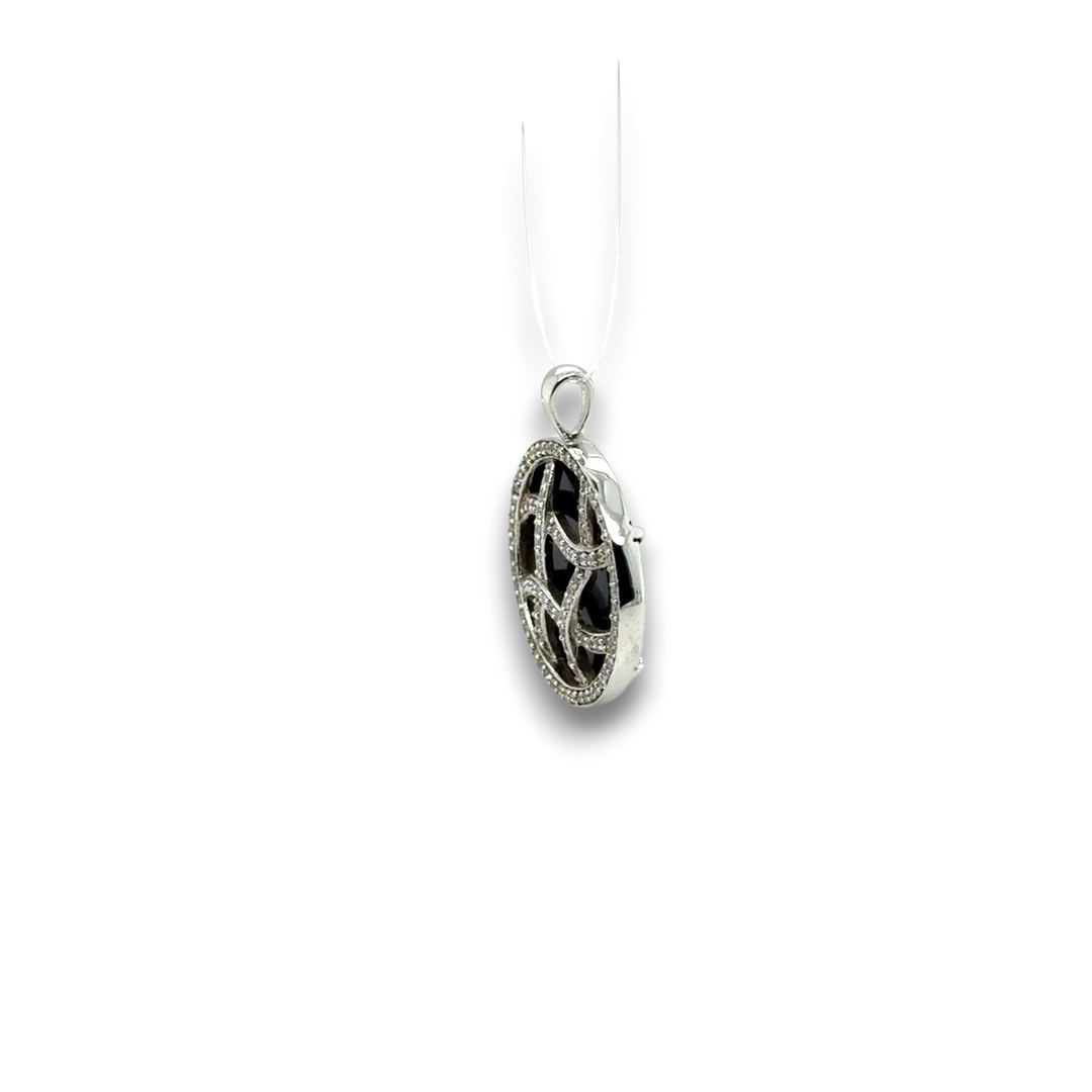 Sterling Silver Black &amp; White Interwoven Lattice Pendant