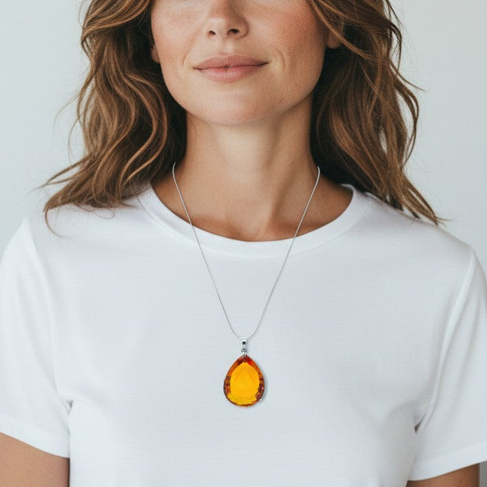 Sterling Silver Synthetic Amber Large Drop Pendant