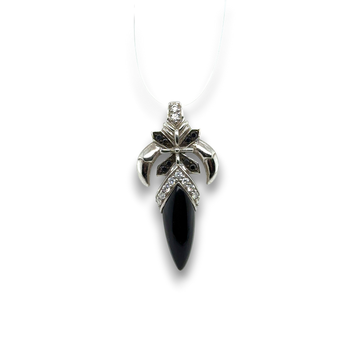 Sterling Silver Gothic Fleur De-Lis Black Agate Pendant