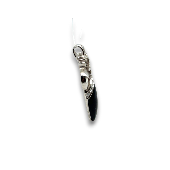 Sterling Silver Gothic Fleur De-Lis Black Agate Pendant