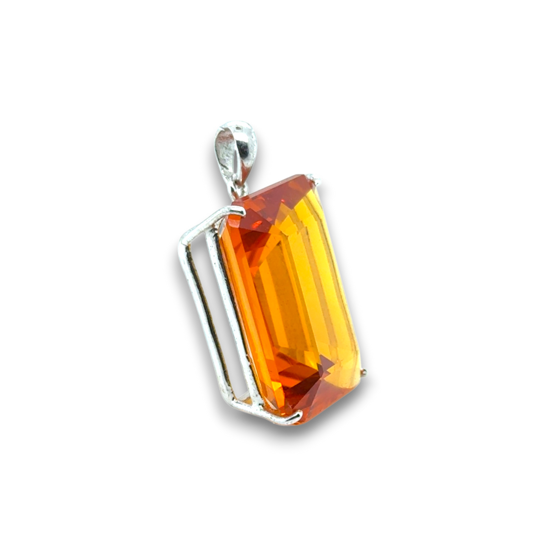Sterling Silver Synthetic Amber Large Rectangle Pendant