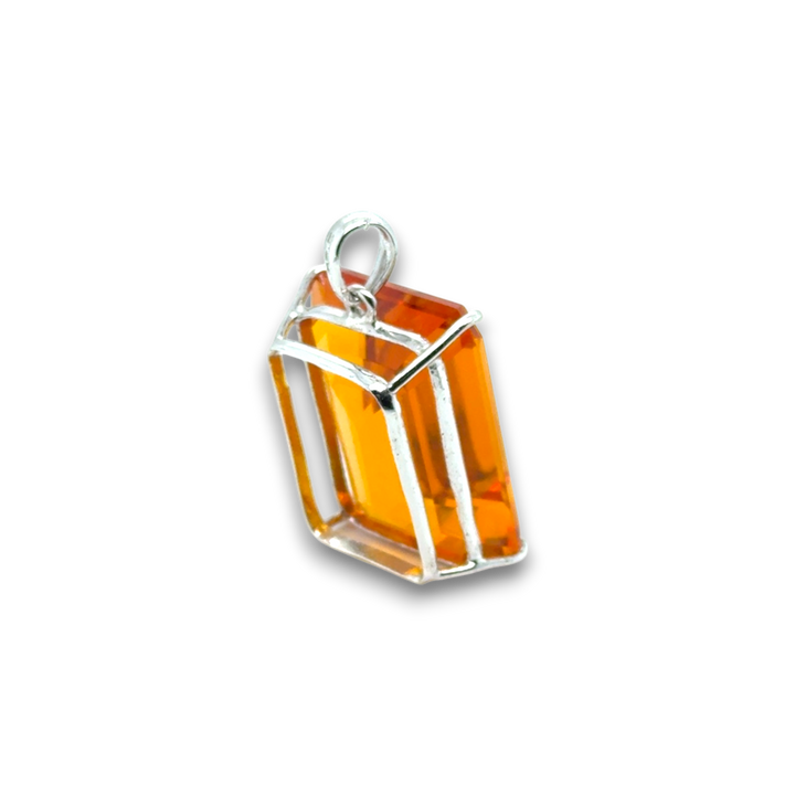 Sterling Silver Synthetic Amber Large Rectangle Pendant