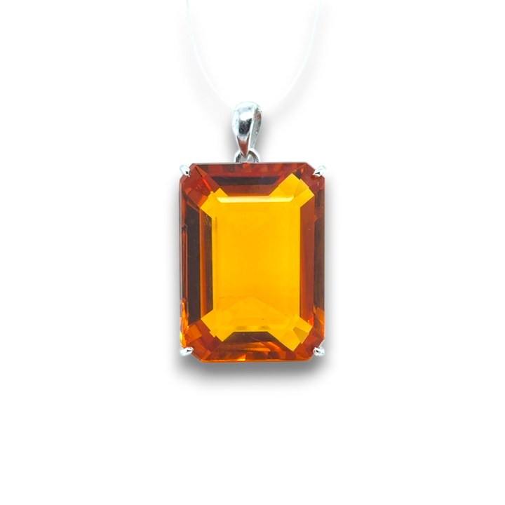 Sterling Silver Synthetic Amber Large Rectangle Pendant