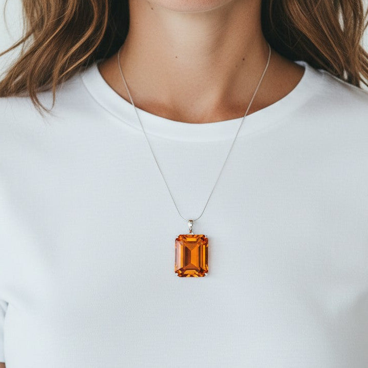 Sterling Silver Synthetic Amber Large Rectangle Pendant