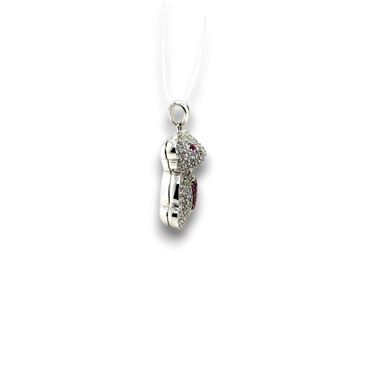 Sterling Silver CZ White and Pink Teddy Bear Pendant